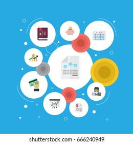 Flat Icons Sheet, Duty, Card And Other Vector Elements. Set Of Registration Flat Icons Symbols Also Includes Annual, Paper, Dollar Objects.