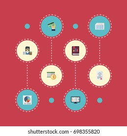 Flat Icons Sheet, Pie Bar, Accounting System And Other Vector Elements. Set Of Accounting Flat Icons Symbols Also Includes Chart, Act, Deadline Objects.