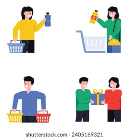 Flat Icons of Shopping Characters

