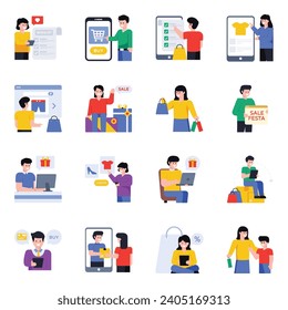 Flat Icons of Shopping and Retail
