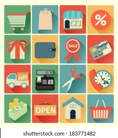 Flat icons shopping set