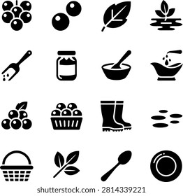 Flat Icons Showing Various Organic Food Items Cooking Tools and Farming Elements for Culinary Designs
