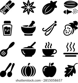 Flat Icons Showing Various Spices Herbs Cooking Tools Fresh Produce And Kitchen Items