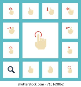 Flat Icons Single Tap, Double Click, Two And Other Vector Elements. Set Of Gestures Flat Icons Symbols Also Includes Nudge, Two, Down Objects.