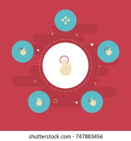 Flat Icons Single Tap, Finger, Sensory And Other Vector Elements. Set Of Gesticulation Flat Icons Symbols Also Includes Backward, Gesture, Single Objects.