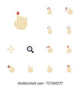 Flat Icons Single Tap, Sensory, Hold And Other Vector Elements. Set Of Gesticulation Flat Icons Symbols Also Includes Tap, Enlarge, Up Objects.