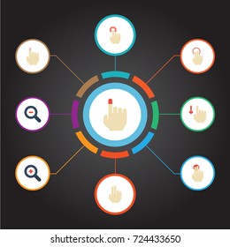 Flat Icons Single Tap, Zoom Out, Magnifier And Other Vector Elements. Set Of Gestures Flat Icons Symbols Also Includes Nudge, Out, Hold Objects.