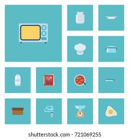 Flat Icons Skillet, Broth, Chef Hat And Other Vector Elements. Set Of Gastronomy Flat Icons Symbols Also Includes Skillet, Can, Bread Objects.