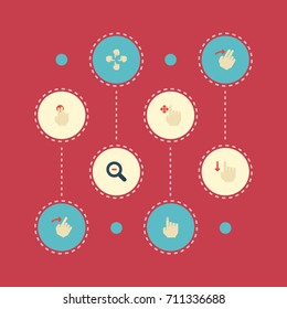 Flat Icons Slide, Press, Zoom Out And Other Vector Elements. Set Of Gestures Flat Icons Symbols Also Includes Multi, Hold, Swipe Objects.
