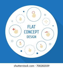 Flat Icons Slide, Strong Touch, Finger And Other Vector Elements. Set Of Gestures Flat Icons Symbols Also Includes Nudge, Right, Sensory Objects.