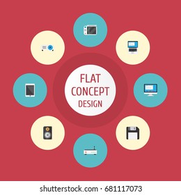 Flat Icons Slot Machine, Presentation, Display And Other Vector Elements. Set Of Laptop Flat Icons Symbols Also Includes Laptop, Phone, Floppy Objects.