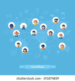 Flat icons for social media and network connection concept. Vector illustration