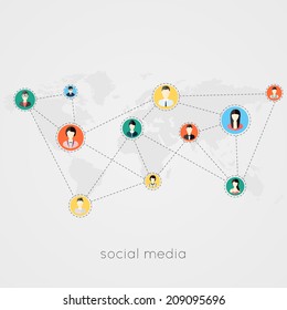 Flat icons for social media and network connection concept. Vector illustration