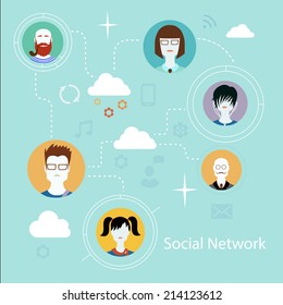 Flat icons for social media and network connection concept. Vector illustration