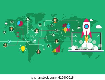 Flat icons for social media and network connection concept. Vector illustration