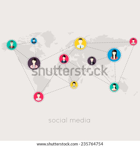 Flat icons for social media and network connection concept. Vector illustration