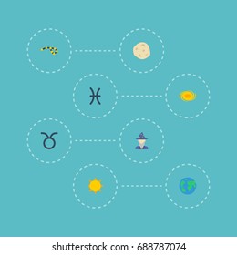 Flat Icons Solar, Bull, Space And Other Vector Elements. Set Of Astrology Flat Icons Symbols Also Includes Astronomy, Astrologer, Comet Objects.