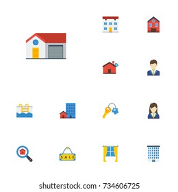 Flat Icons Sold, Home, Trinket And Other Vector Elements. Set Of Realestate Flat Icons Symbols Also Includes Options, Broker, Settings Objects.