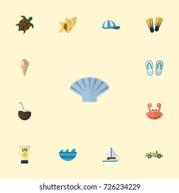 Flat Icons Sorbet, Car, Shell And Other Vector Elements. Set Of Season Flat Icons Symbols Also Includes Tortoise, Sunscreen, Lobster Objects.