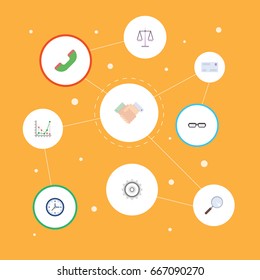 Flat Icons Spectacles, Telephone, Magnifier And Other Vector Elements. Set Of Trade Flat Icons Symbols Also Includes Cogwheel, Zoom, Weight Objects.