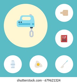 Flat Icons Spice, Blender, Breadboard And Other Vector Elements. Set Of Cooking Flat Icons Symbols Also Includes Blender, Cutting, Saltshaker Objects.