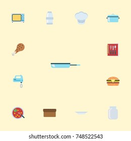 Flat Icons Spice, Loaf, Fried Poultry And Other Vector Elements. Set Of Cooking Flat Icons Symbols Also Includes Uniform, Hat, Leg Objects.