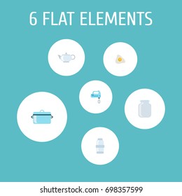 Flat Icons Spice, Teapot, Omelette And Other Vector Elements. Set Of Kitchen Flat Icons Symbols Also Includes Pan, Spice, Saltshaker Objects.