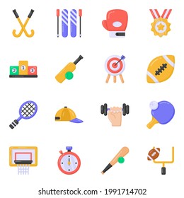 Flat Icons of Sports Equipment 