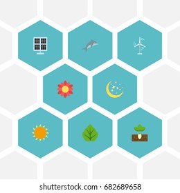 Flat Icons Sprout, Foliage, Blossom And Other Vector Elements. Set Of Nature Flat Icons Symbols Also Includes Panel, Flora, Plant Objects.