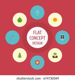 Flat Icons Sprout, Tree, Sunshine And Other Vector Elements. Set Of Green Flat Icons Symbols Also Includes Leaf, Gardening, Panel Objects.