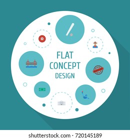 Flat Icons Stamp, Western, Greenback And Other Vector Elements. Set Of Usa Flat Icons Symbols Also Includes Government, House, Monument Objects.