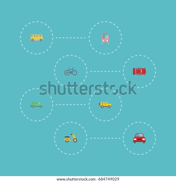 Flat Icons Streetcar, Bicycle, Carriage And\
Other Vector Elements. Set Of Auto Flat Icons Symbols Also Includes\
Automobile, Omnibus, Suv\
Objects.