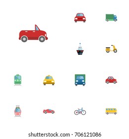 Flat Icons Streetcar, Scooter, Transport And Other Vector Elements. Set Of Transport Flat Icons Symbols Also Includes Transport, Train, Scooter Objects.