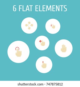 Flat Icons Strong Touch, Down, Finger And Other Vector Elements. Set Of Gesticulation Flat Icons Symbols Also Includes Single, Touchscreen, Sensory Objects.