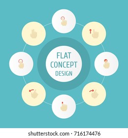 Flat Icons Strong Touch, Rearward, Nudge And Other Vector Elements. Set Of Gesticulation Flat Icons Symbols Also Includes Single, Up, Gesture Objects.