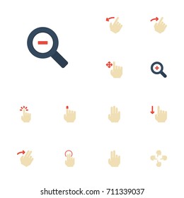 Flat Icons Strong Touch, Touch, Two And Other Vector Elements. Set Of Gesticulation Flat Icons Symbols Also Includes Swipe, Down, Rearward Objects.
