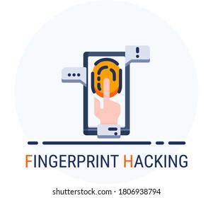 Estilo Iconos Planos. Ataque contra el crimen cibernético hackeo con huellas digitales para diseño web. Vector Pixel Perfect