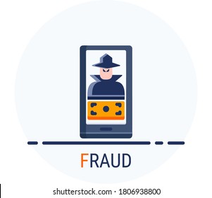 Flat Icons Style. Hacker Cyber crime attack Fraud for web design. Vector Pixel Perfect