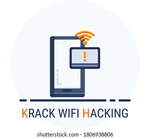 Flat Icons Style. Hacker Cyber crime attack KRACK Wifi Hacking for web design. Vector Pixel Perfect 