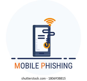 Flat Icons Style. Hacker Cyber crime attack Mobile Phishing for web design. Vector Pixel Perfect