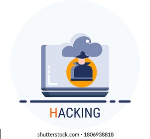 Flat Icons Style. Hacker Cyber crime attack Hacking for web design. Vector Pixel Perfect