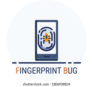 Estilo Iconos Planos. Ataque de ataque cibernético a hackers Impresión digital Bug para diseño web. Vector Pixel Perfect