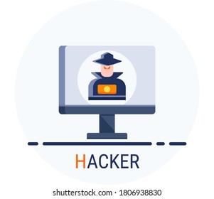 Flat Icons Style. Hacker Cyber crime attack Hacker for web design. Vector Pixel Perfect