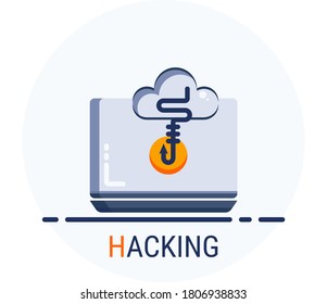 Flat Icons Style. Hacker Cyber crime attack Hacking for web design. Vector Pixel Perfect