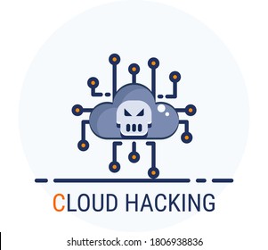 Flat Icons Style. Hacker Cyber crime attack Cloud Hacking for web design. Vector Pixel Perfect