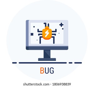 Flat Icons Style. Hacker Cyber crime attack BUG for web design. Vector Pixel Perfect.