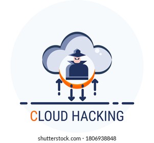 Flat Icons Style. Hacker Cyber crime attack Cloud Hacking for web design. Vector Pixel Perfect