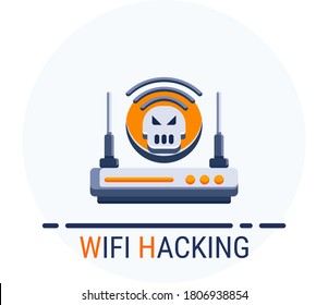 Flat Icons Style. Hacker Cyber crime attack Wifi Hacking for web design. Vector Pixel Perfect