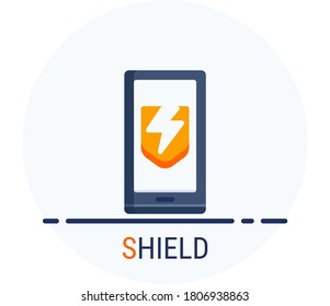 Flat Icons Style. Hacker Cyber crime attack Shield for web design. Vector Pixel Perfect