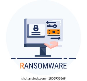 Flat Icons Style. Hacker Cyber crime attack Ransomware for web design. Vector Pixel Perfect